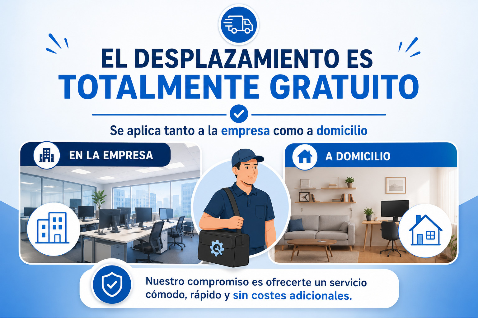 Desplazamiento totalmente gratuito para empresas, oficinas y domicilios particulares